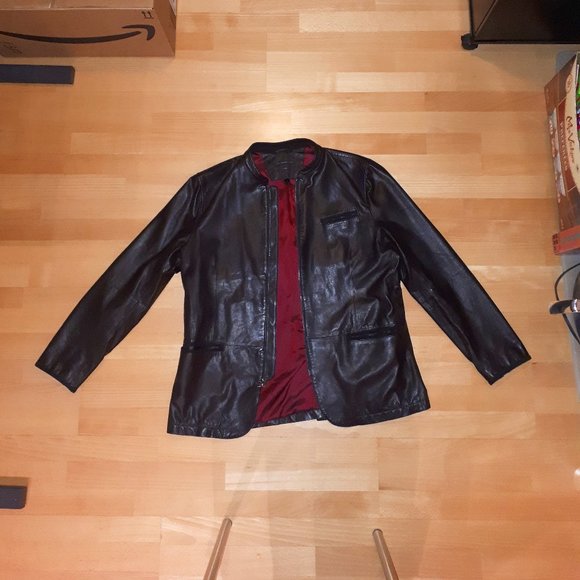 John Varvatos Black Leather Lambskin Blazer Jacket (fits Large – Xlarge) - Picture 1 of 9